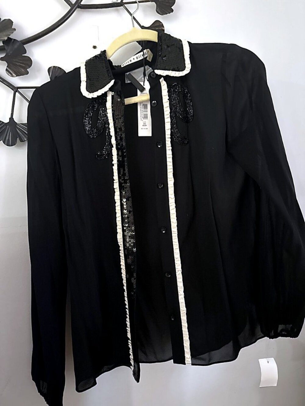 NWT alice + olivia Silk Sequin Blouse - Size XS